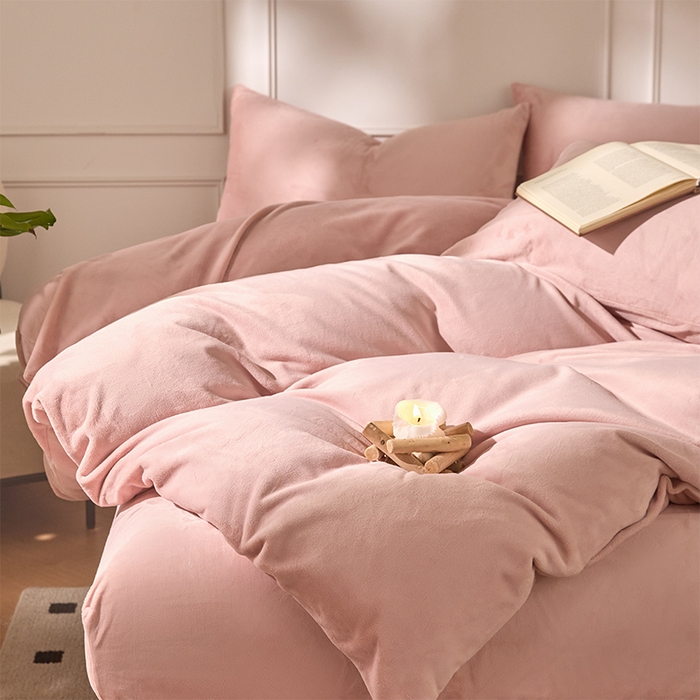 91家纺网 家纺一手货源 找家纺 618家纺 2025新款樱花绒单品四件套系列-四件套 雾粉