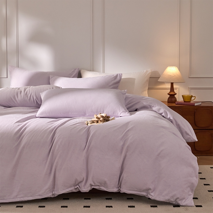 91家纺网 家纺一手货源 找家纺 618家纺 2025新款樱花绒单品四件套系列-四件套 雾紫