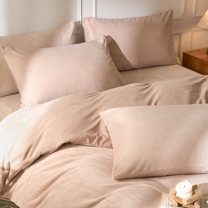 91家纺网 家纺一手货源 找家纺 618家纺 2025新款樱花绒单品四件套系列-四件套 浅驼