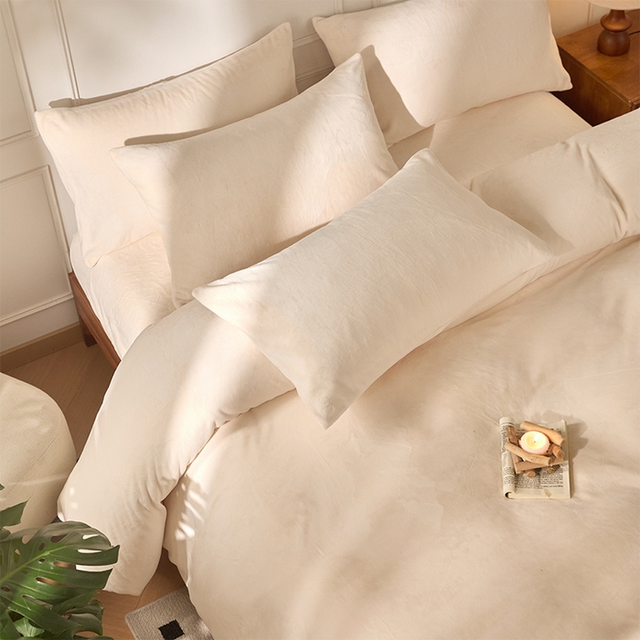 91家纺网 家纺一手货源 找家纺 618家纺 2025新款樱花绒单品四件套系列-四件套 奶白