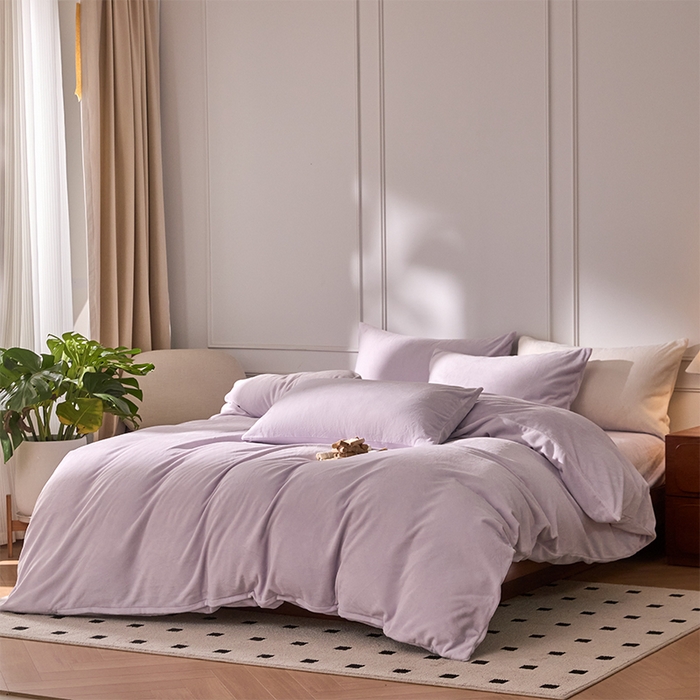 91家纺网 家纺一手货源 找家纺 618家纺 2025新款樱花绒单品四件套系列-四件套 雾紫