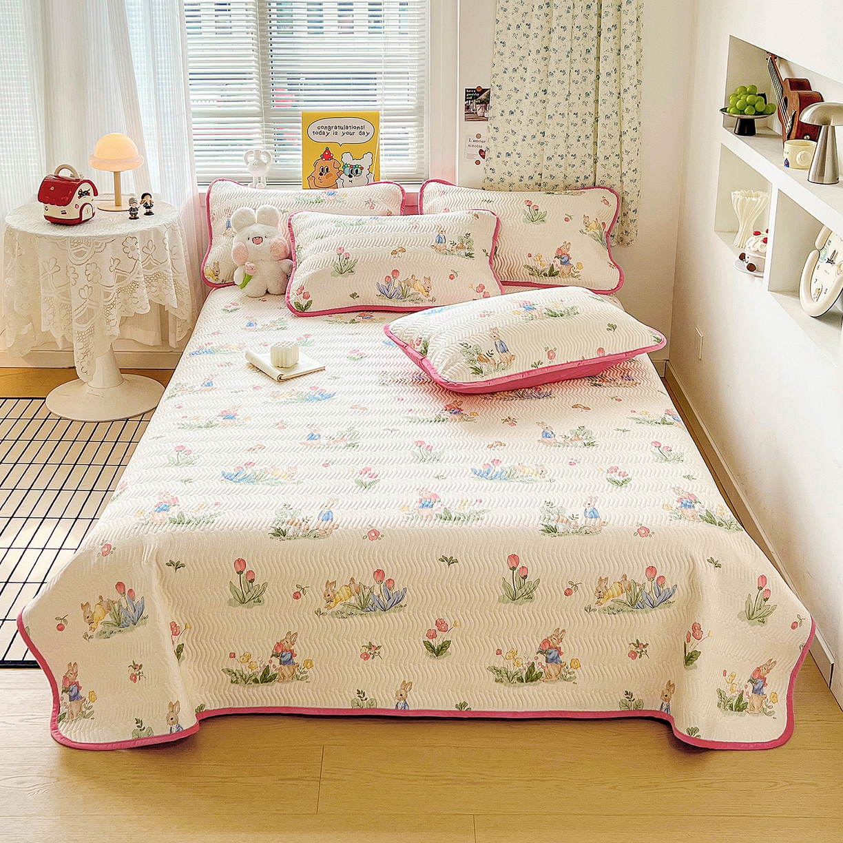 91家纺网 家纺一手货源 找家纺 梦精灵 2025新款棉加绒床盖全棉学生床夹棉床盖双面可用纯棉床单（棉加绒枕套） 棉加绒-蘑菇屋