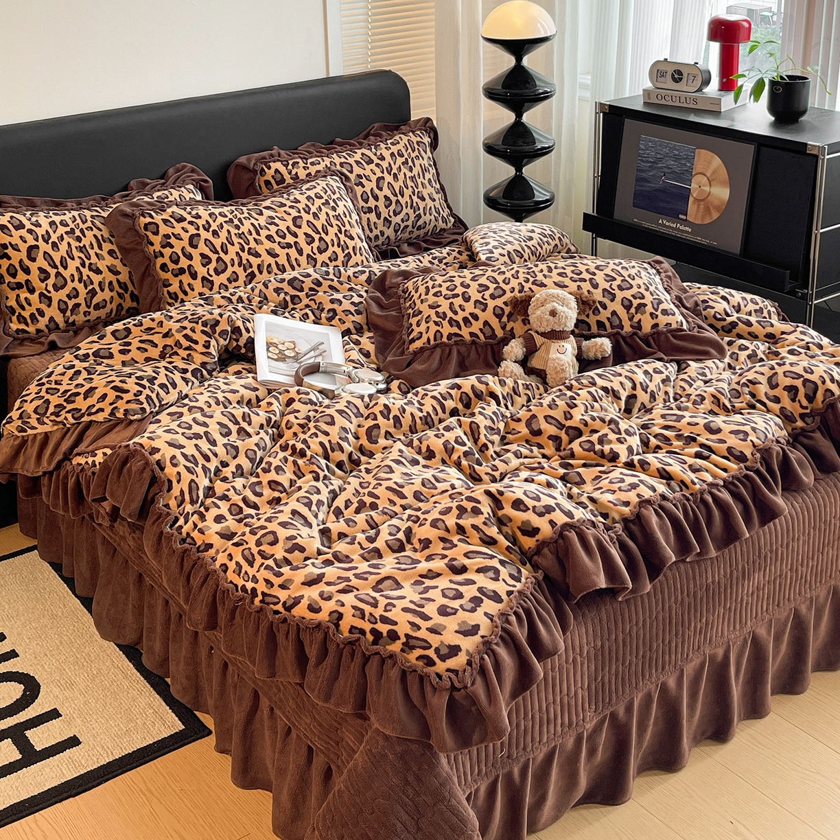 富米莱（原臻工厂） 2025新款热卖舒适大宽花边牛奶绒床盖床裙四件套 爆款大宽花边-豹纹