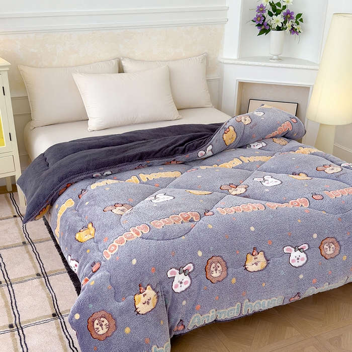 91家纺网 家纺一手货源 找家纺 好梦来家纺（原锦茂家纺） 2025新款印花款A类雪花绒冬被羊羔绒冬被被芯冬季牛奶绒冬被动物乐园