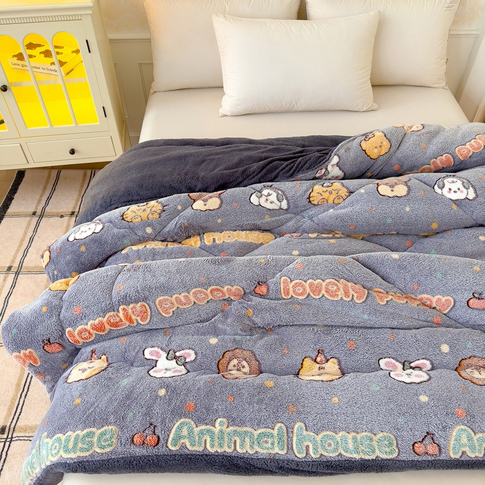 91家纺网 家纺一手货源 找家纺 好梦来家纺（原锦茂家纺） 2025新款印花款A类雪花绒冬被羊羔绒冬被被芯冬季牛奶绒冬被动物乐园