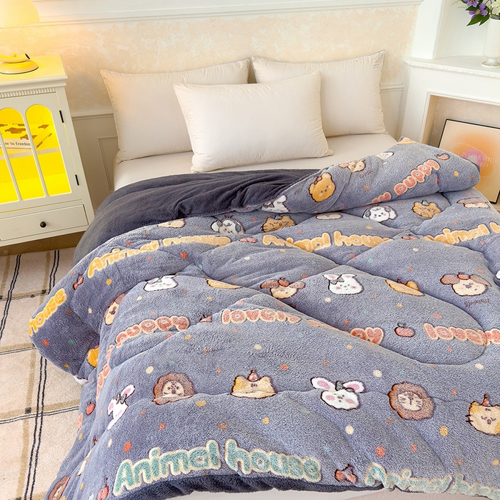 91家纺网 家纺一手货源 找家纺 好梦来家纺（原锦茂家纺） 2025新款印花款A类雪花绒冬被羊羔绒冬被被芯冬季牛奶绒冬被动物乐园