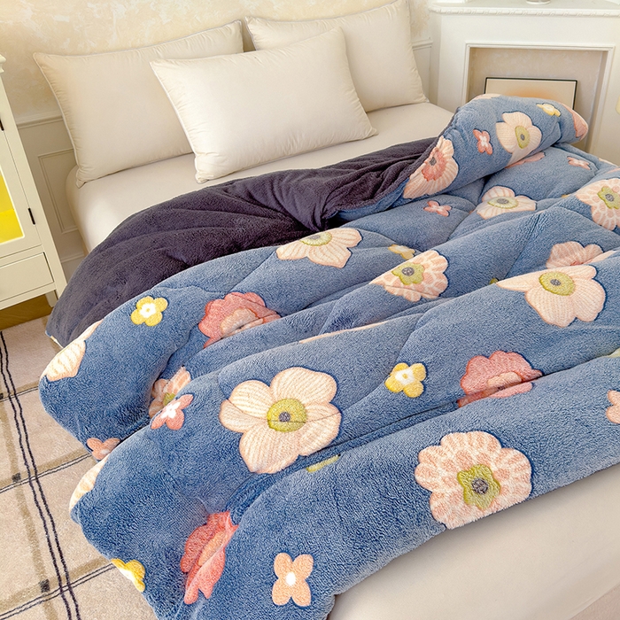 91家纺网 家纺一手货源 找家纺 好梦来家纺（原锦茂家纺） 2025新款印花款A类雪花绒冬被羊羔绒冬被被芯冬季牛奶绒冬被花意