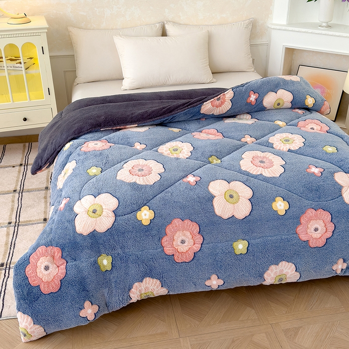 91家纺网 家纺一手货源 找家纺 好梦来家纺（原锦茂家纺） 2025新款印花款A类雪花绒冬被羊羔绒冬被被芯冬季牛奶绒冬被花意