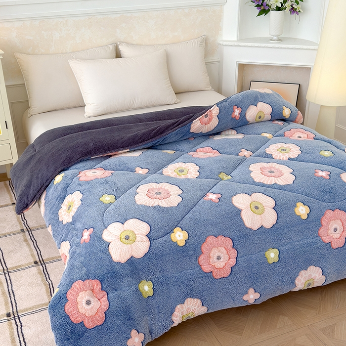 91家纺网 家纺一手货源 找家纺 好梦来家纺（原锦茂家纺） 2025新款印花款A类雪花绒冬被羊羔绒冬被被芯冬季牛奶绒冬被花意