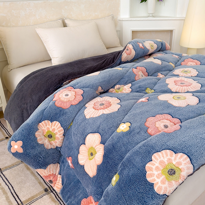 91家纺网 家纺一手货源 找家纺 好梦来家纺（原锦茂家纺） 2025新款印花款A类雪花绒冬被羊羔绒冬被被芯冬季牛奶绒冬被花意