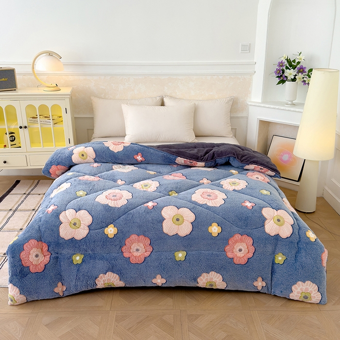 91家纺网 家纺一手货源 找家纺 好梦来家纺（原锦茂家纺） 2025新款印花款A类雪花绒冬被羊羔绒冬被被芯冬季牛奶绒冬被花意