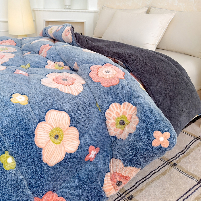 91家纺网 家纺一手货源 找家纺 好梦来家纺（原锦茂家纺） 2025新款印花款A类雪花绒冬被羊羔绒冬被被芯冬季牛奶绒冬被花意