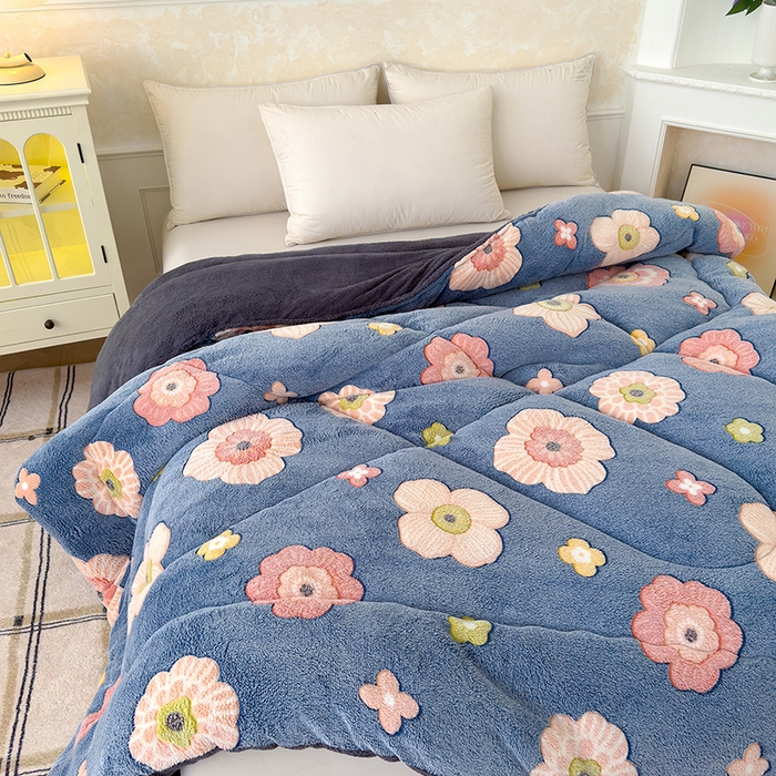 91家纺网 家纺一手货源 找家纺 好梦来家纺（原锦茂家纺） 2025新款印花款A类雪花绒冬被羊羔绒冬被被芯冬季牛奶绒冬被花意