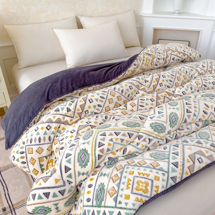 91家纺网 家纺一手货源 找家纺 好梦来家纺（原锦茂家纺） 2025新款印花款A类雪花绒冬被羊羔绒冬被被芯冬季牛奶绒冬被几何