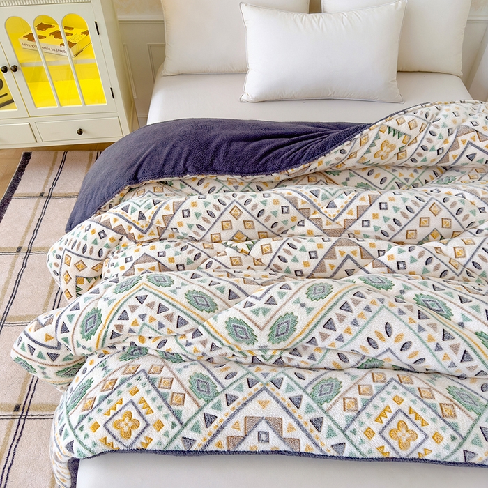 91家纺网 家纺一手货源 找家纺 好梦来家纺（原锦茂家纺） 2025新款印花款A类雪花绒冬被羊羔绒冬被被芯冬季牛奶绒冬被几何