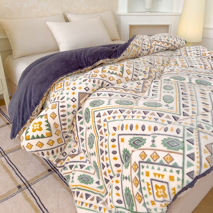 91家纺网 家纺一手货源 找家纺 好梦来家纺（原锦茂家纺） 2025新款印花款A类雪花绒冬被羊羔绒冬被被芯冬季牛奶绒冬被几何