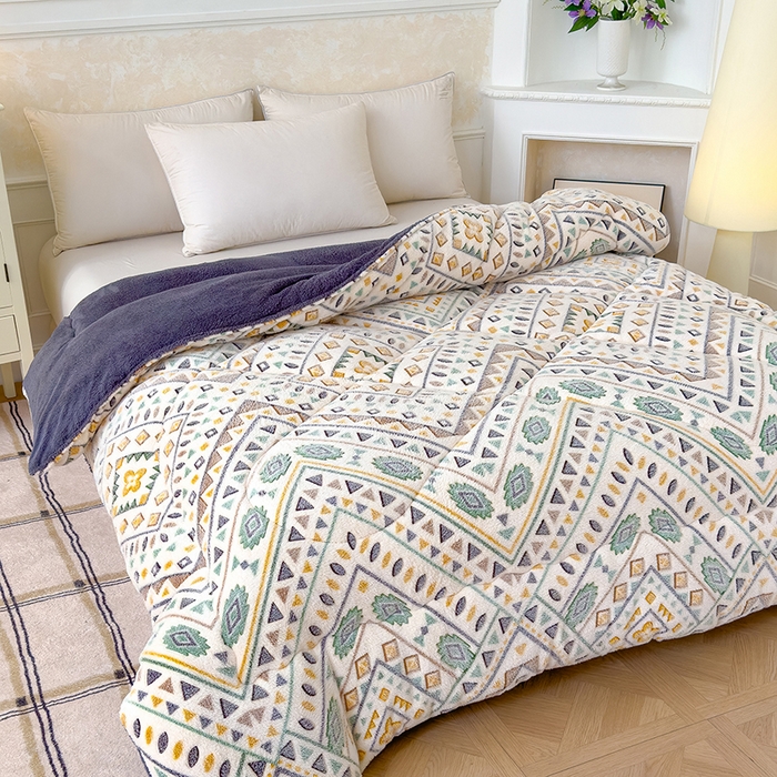 91家纺网 家纺一手货源 找家纺 好梦来家纺（原锦茂家纺） 2025新款印花款A类雪花绒冬被羊羔绒冬被被芯冬季牛奶绒冬被几何