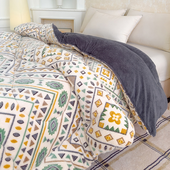 91家纺网 家纺一手货源 找家纺 好梦来家纺（原锦茂家纺） 2025新款印花款A类雪花绒冬被羊羔绒冬被被芯冬季牛奶绒冬被几何