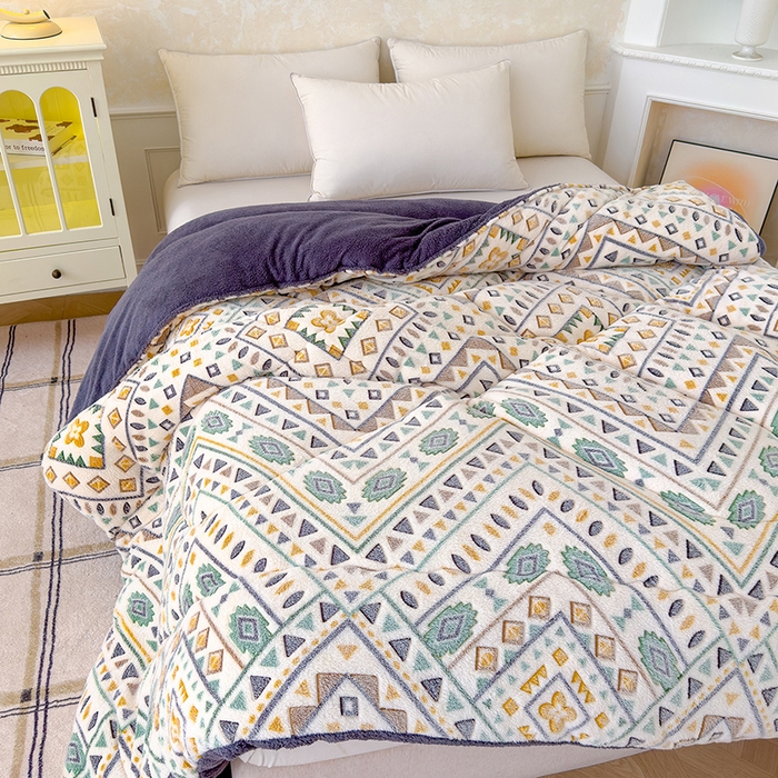 91家纺网 家纺一手货源 找家纺 好梦来家纺（原锦茂家纺） 2025新款印花款A类雪花绒冬被羊羔绒冬被被芯冬季牛奶绒冬被几何