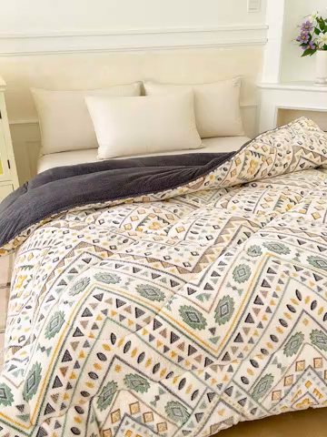 91家纺网 家纺一手货源 找家纺 好梦来家纺（原锦茂家纺） 2025新款印花款A类雪花绒冬被羊羔绒冬被被芯冬季牛奶绒冬被几何