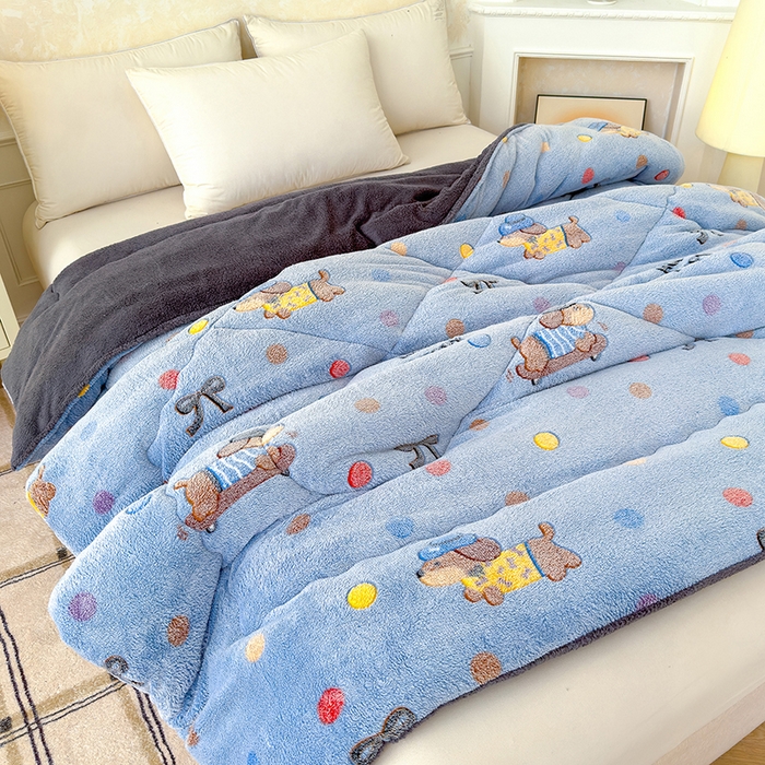 91家纺网 家纺一手货源 找家纺 好梦来家纺（原锦茂家纺） 2025新款印花款A类雪花绒冬被羊羔绒冬被被芯冬季牛奶绒冬被可爱狗