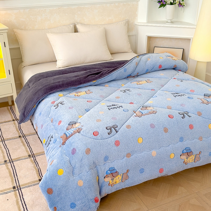 91家纺网 家纺一手货源 找家纺 好梦来家纺（原锦茂家纺） 2025新款印花款A类雪花绒冬被羊羔绒冬被被芯冬季牛奶绒冬被可爱狗