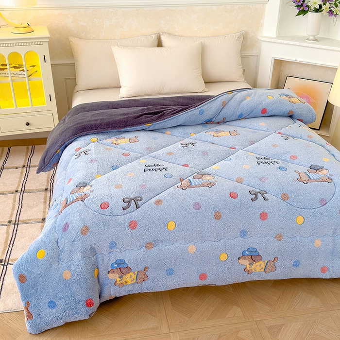 91家纺网 家纺一手货源 找家纺 好梦来家纺（原锦茂家纺） 2025新款印花款A类雪花绒冬被羊羔绒冬被被芯冬季牛奶绒冬被可爱狗