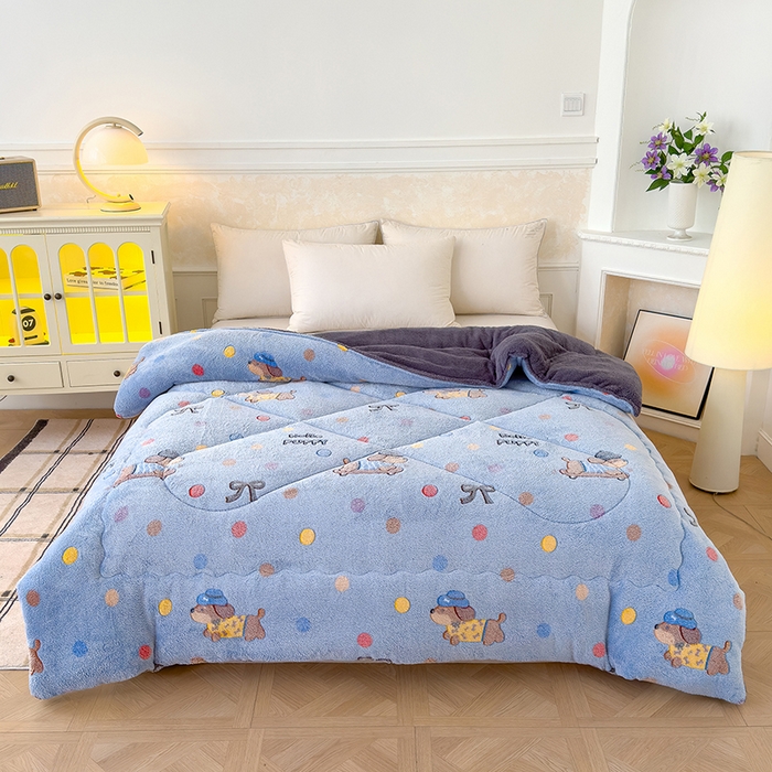 91家纺网 家纺一手货源 找家纺 好梦来家纺（原锦茂家纺） 2025新款印花款A类雪花绒冬被羊羔绒冬被被芯冬季牛奶绒冬被可爱狗