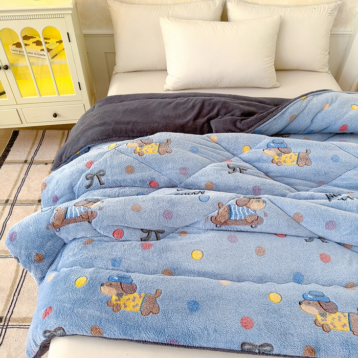 91家纺网 家纺一手货源 找家纺 好梦来家纺（原锦茂家纺） 2025新款印花款A类雪花绒冬被羊羔绒冬被被芯冬季牛奶绒冬被可爱狗