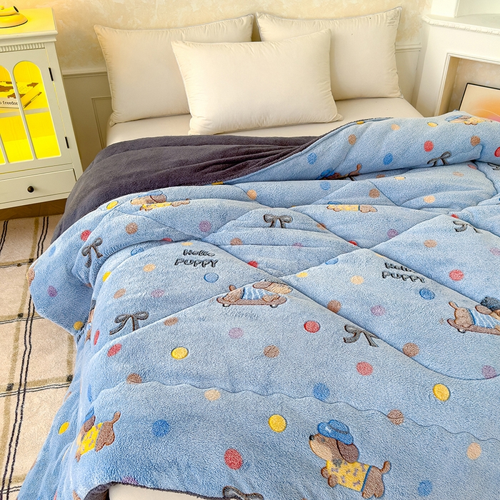 91家纺网 家纺一手货源 找家纺 好梦来家纺（原锦茂家纺） 2025新款印花款A类雪花绒冬被羊羔绒冬被被芯冬季牛奶绒冬被可爱狗