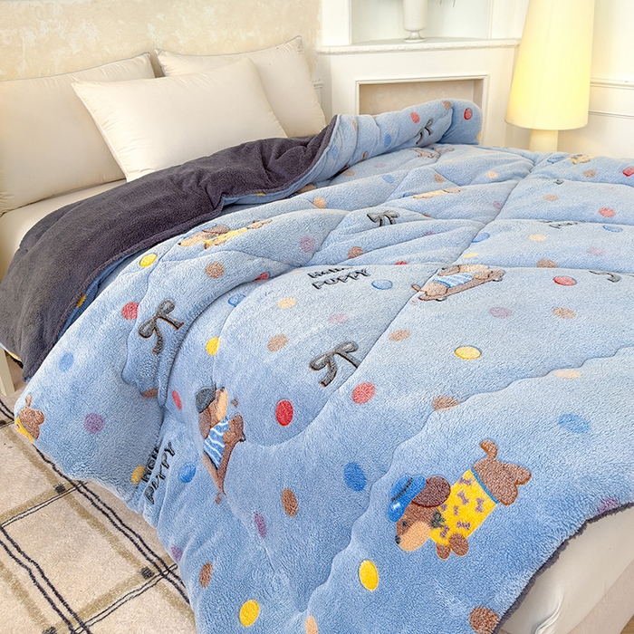 91家纺网 家纺一手货源 找家纺 好梦来家纺（原锦茂家纺） 2025新款印花款A类雪花绒冬被羊羔绒冬被被芯冬季牛奶绒冬被可爱狗