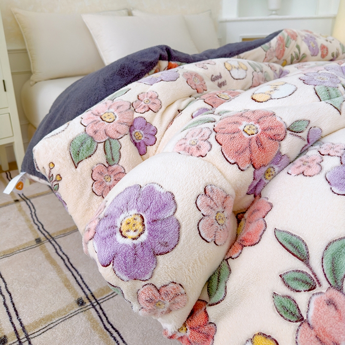 91家纺网 家纺一手货源 找家纺 好梦来家纺（原锦茂家纺） 2025新款印花款A类雪花绒冬被羊羔绒冬被被芯冬季牛奶绒冬被幸福花