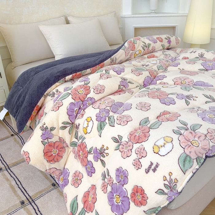 91家纺网 家纺一手货源 找家纺 好梦来家纺（原锦茂家纺） 2025新款印花款A类雪花绒冬被羊羔绒冬被被芯冬季牛奶绒冬被幸福花