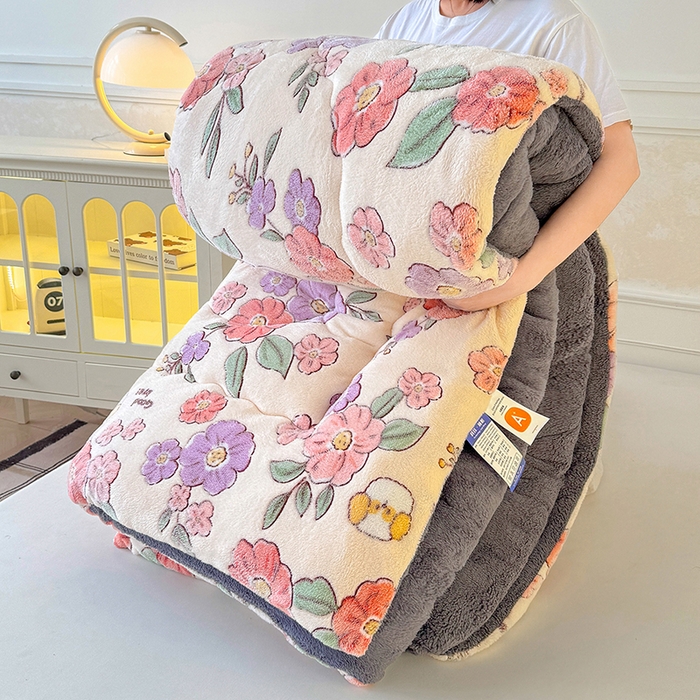 91家纺网 家纺一手货源 找家纺 好梦来家纺（原锦茂家纺） 2025新款印花款A类雪花绒冬被羊羔绒冬被被芯冬季牛奶绒冬被幸福花,幸福花