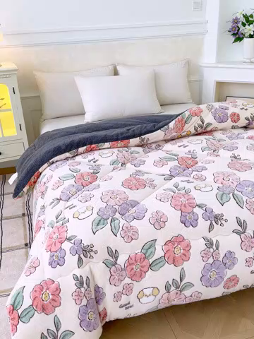 91家纺网 家纺一手货源 找家纺 好梦来家纺（原锦茂家纺） 2025新款印花款A类雪花绒冬被羊羔绒冬被被芯冬季牛奶绒冬被幸福花