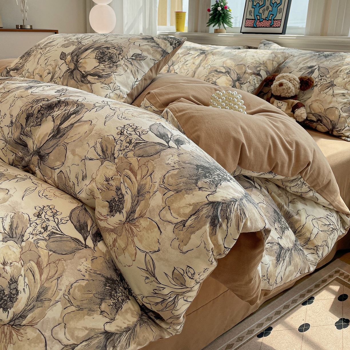 91家纺网 家纺一手货源 找家纺 （总）品乐家纺 2025秋冬复古风全棉纯棉加厚磨毛四件套