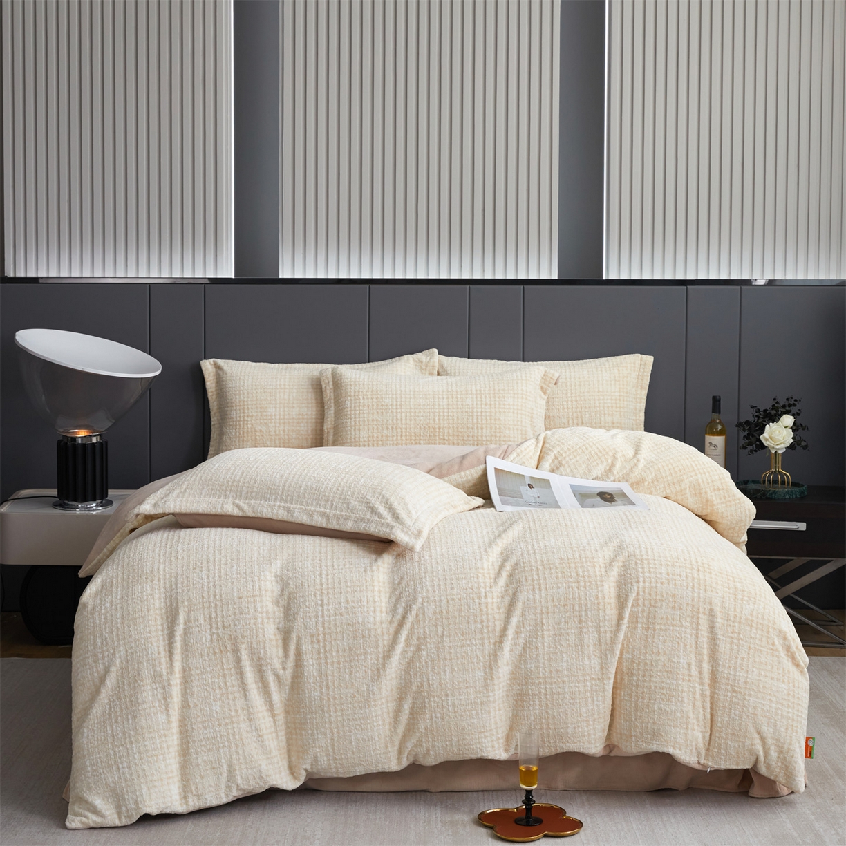 瑞米家居 2025新款高克重雕花绒四件套 南法风情-嫩黄