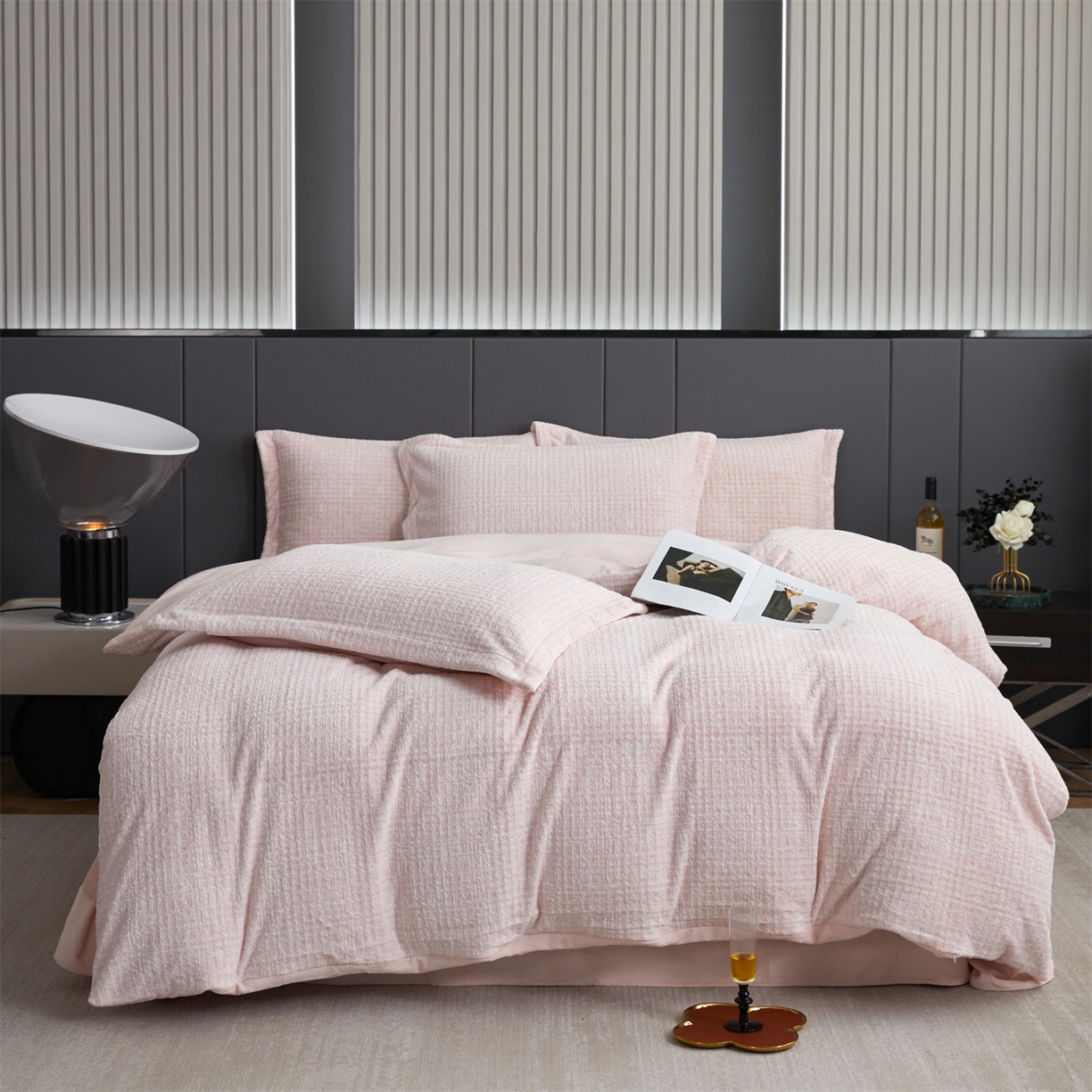 瑞米家居 2025新款高克重雕花绒四件套 南法风情-浅粉