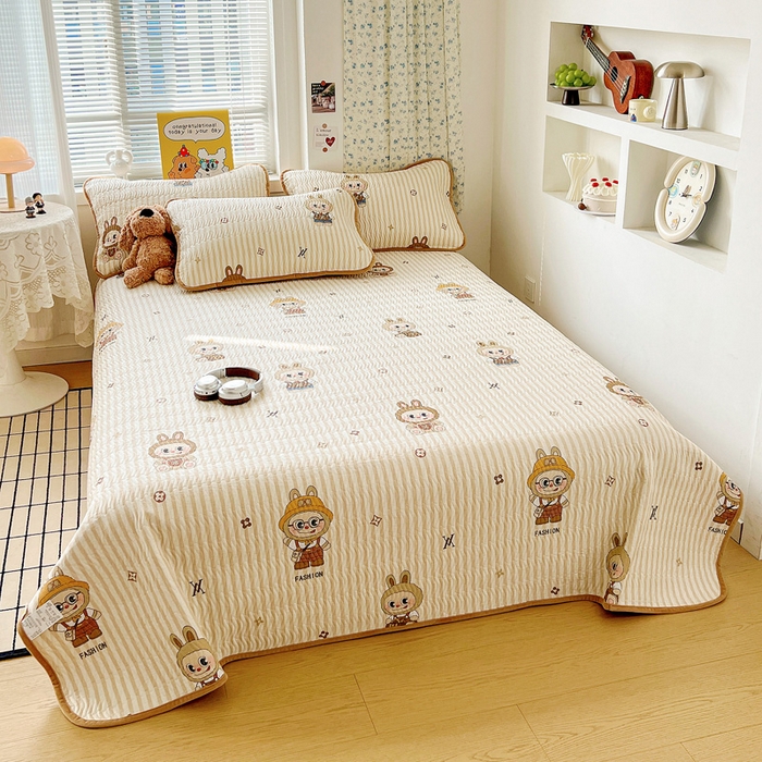 91家纺网 家纺一手货源 找家纺 梦精灵 2025新款棉加绒床盖全棉学生床夹棉床盖双面可用纯棉床单（棉加绒枕套） 棉加绒-潮牌咘咘