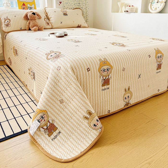 91家纺网 家纺一手货源 找家纺 梦精灵 2025新款棉加绒床盖全棉学生床夹棉床盖双面可用纯棉床单（棉加绒枕套） 棉加绒-潮牌咘咘