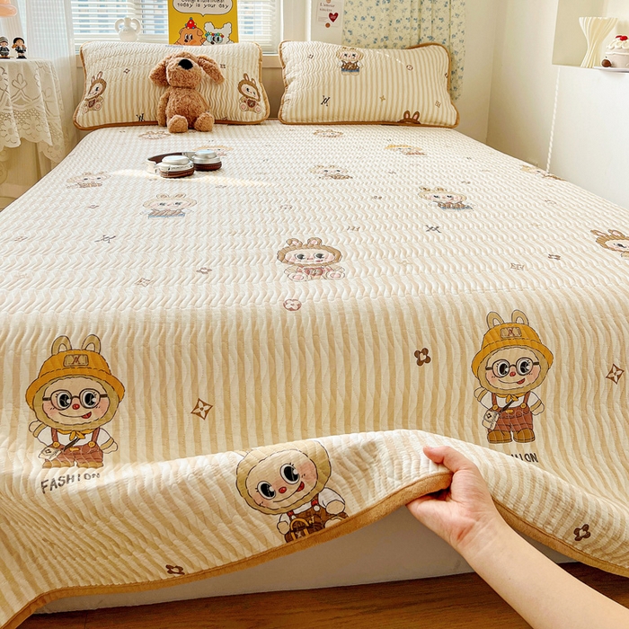 91家纺网 家纺一手货源 找家纺 梦精灵 2025新款棉加绒床盖全棉学生床夹棉床盖双面可用纯棉床单（棉加绒枕套） 棉加绒-潮牌咘咘