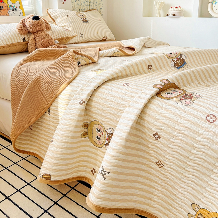 91家纺网 家纺一手货源 找家纺 梦精灵 2025新款棉加绒床盖全棉学生床夹棉床盖双面可用纯棉床单（棉加绒枕套） 棉加绒-潮牌咘咘