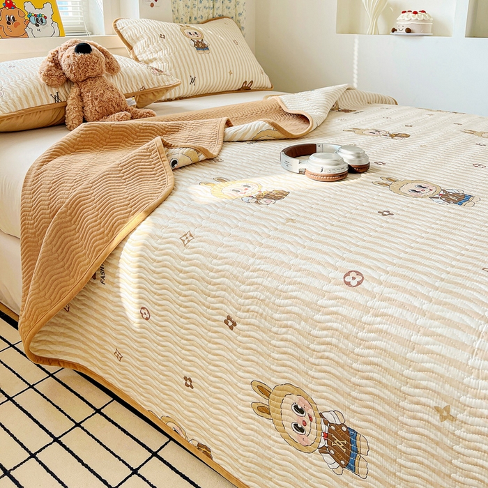 91家纺网 家纺一手货源 找家纺 梦精灵 2025新款棉加绒床盖全棉学生床夹棉床盖双面可用纯棉床单（棉加绒枕套） 棉加绒-潮牌咘咘