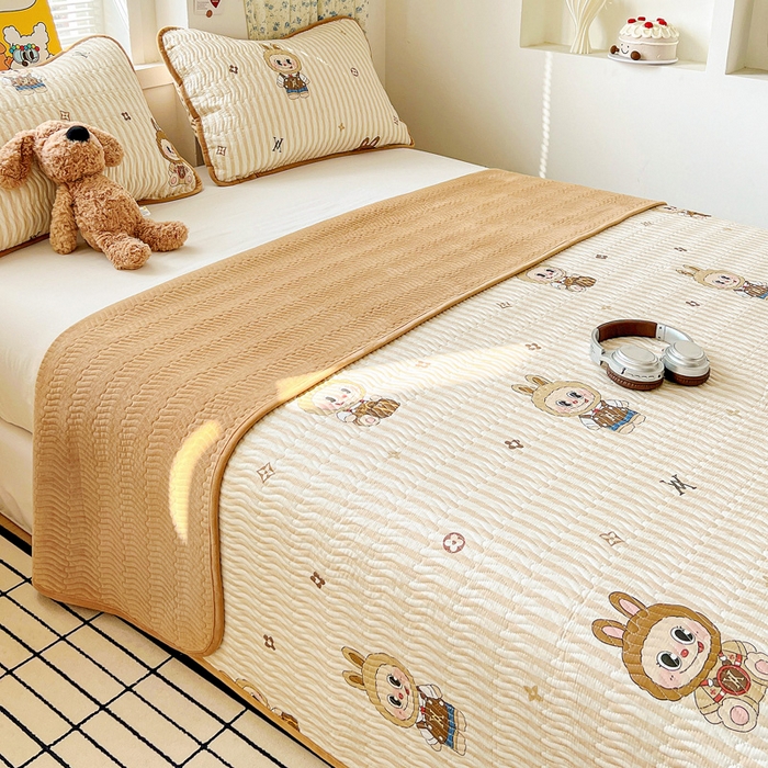 91家纺网 家纺一手货源 找家纺 梦精灵 2025新款棉加绒床盖全棉学生床夹棉床盖双面可用纯棉床单（棉加绒枕套） 棉加绒-潮牌咘咘