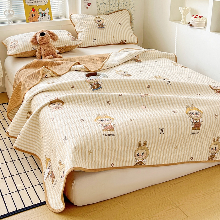 91家纺网 家纺一手货源 找家纺 梦精灵 2025新款棉加绒床盖全棉学生床夹棉床盖双面可用纯棉床单（棉加绒枕套） 棉加绒-潮牌咘咘