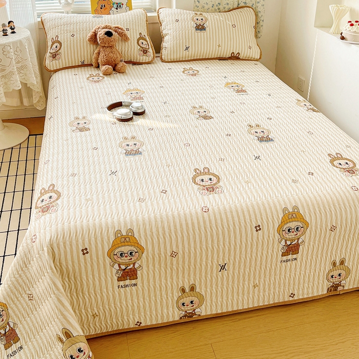 91家纺网 家纺一手货源 找家纺 梦精灵 2025新款棉加绒床盖全棉学生床夹棉床盖双面可用纯棉床单（棉加绒枕套） 棉加绒-潮牌咘咘