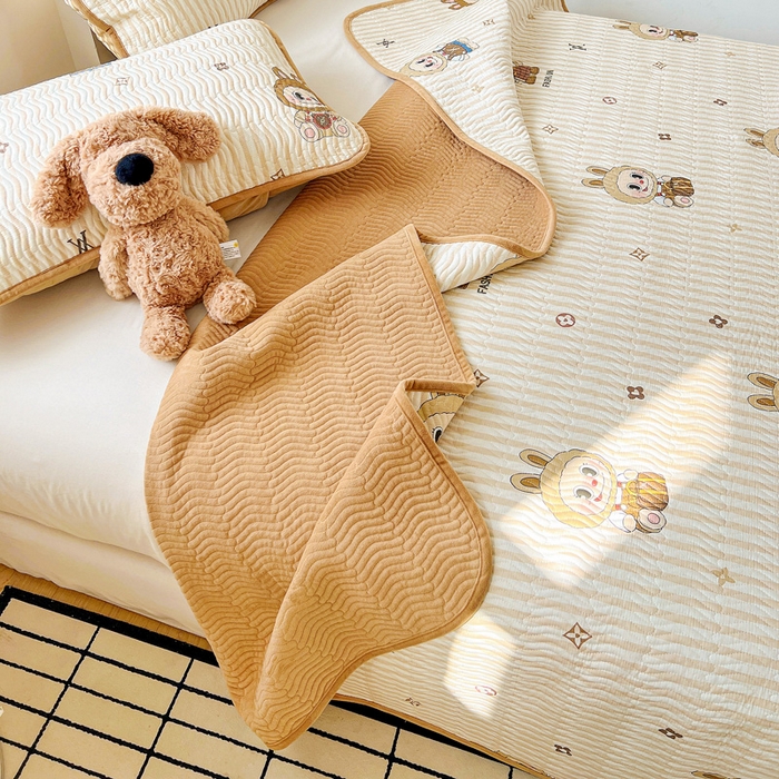 91家纺网 家纺一手货源 找家纺 梦精灵 2025新款棉加绒床盖全棉学生床夹棉床盖双面可用纯棉床单（棉加绒枕套） 棉加绒-潮牌咘咘