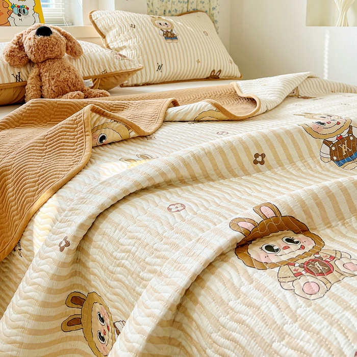 91家纺网 家纺一手货源 找家纺 梦精灵 2025新款棉加绒床盖全棉学生床夹棉床盖双面可用纯棉床单（棉加绒枕套） 棉加绒-潮牌咘咘