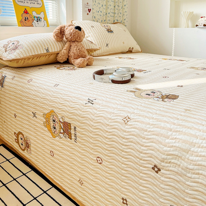 91家纺网 家纺一手货源 找家纺 梦精灵 2025新款棉加绒床盖全棉学生床夹棉床盖双面可用纯棉床单（棉加绒枕套） 棉加绒-潮牌咘咘