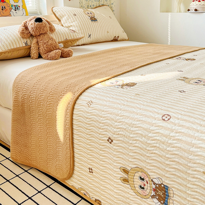 91家纺网 家纺一手货源 找家纺 梦精灵 2025新款棉加绒床盖全棉学生床夹棉床盖双面可用纯棉床单（棉加绒枕套） 棉加绒-潮牌咘咘